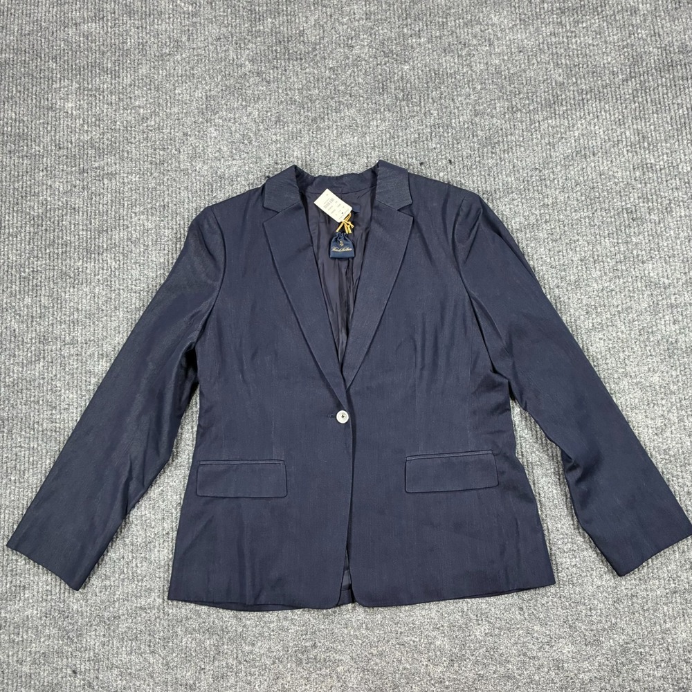 Brooks Brothers Womens Size 14 Navy Blue Classic Fit Single Button Blazer Jacket